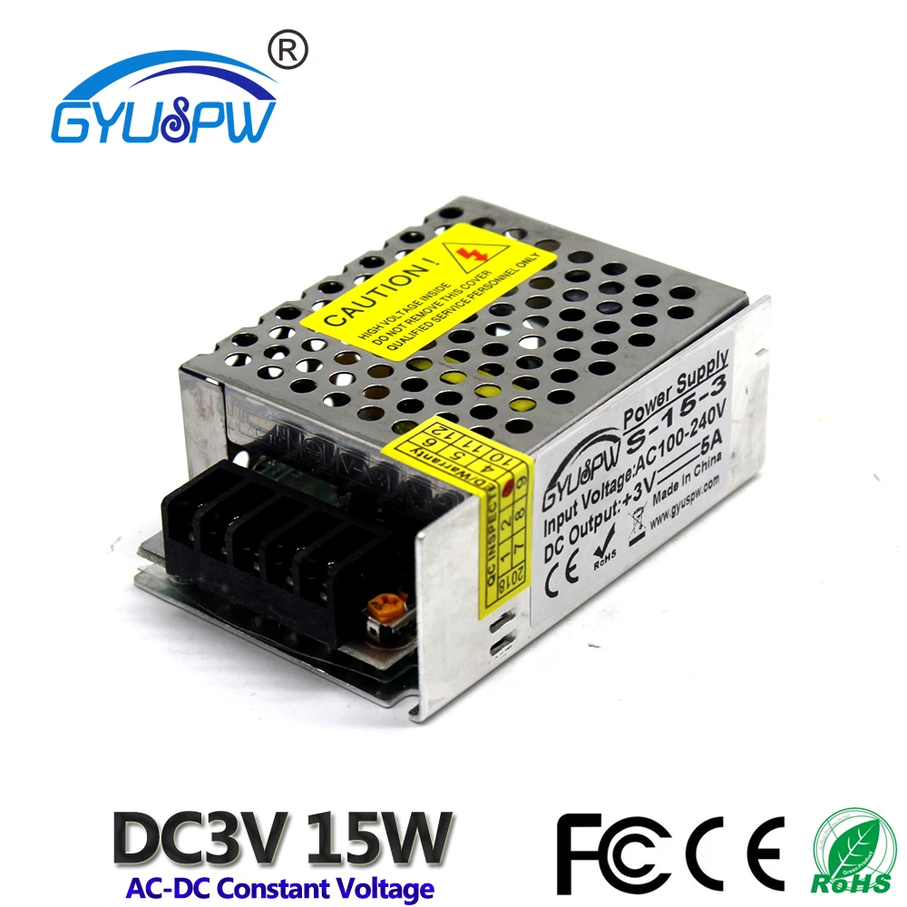 Одиночный выход DC3V 5A 15W источник питания трансформатор 100-240V AC к 3V15W адаптер для