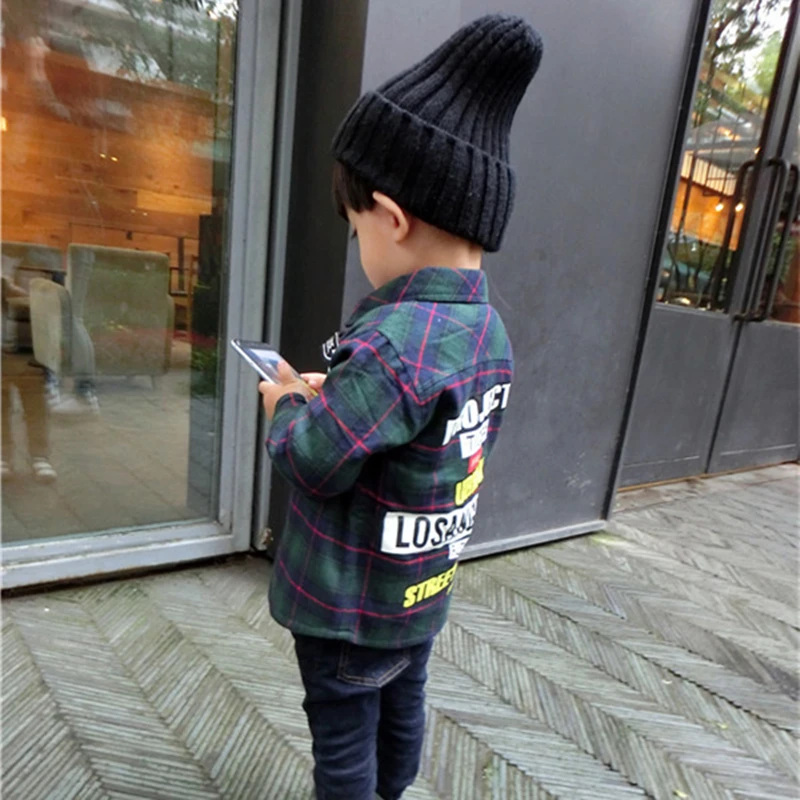 7 Baby Boy Shirts Plaid Party Letters Shirts Girls Blouse Kids Long Sleeve Tops Outwear Cotton Designer Stylish Children Clothing
