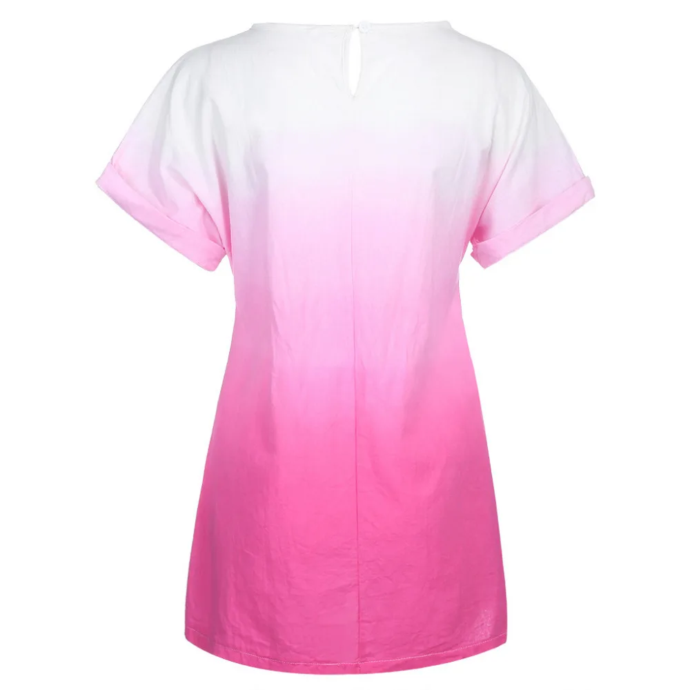 2019 women loose plus-size round neck beach dress cotton summer print dyed gradient short-sleeved beach dress plus size 40J10 (19)