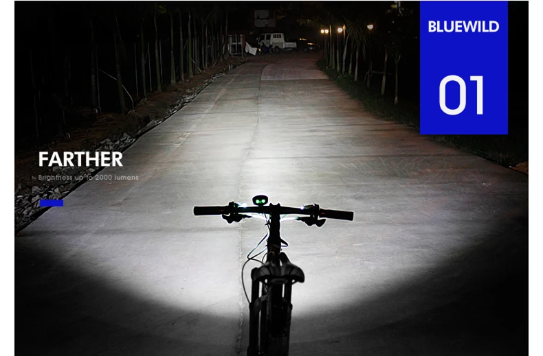 Top BLUEWILD M1 Waterproof Bicycle Light CREE T6 XM-L2 LED 2000 lumen Cycling Lamp Bike Light 10400mAh Power Bank Charge for iPhone 9