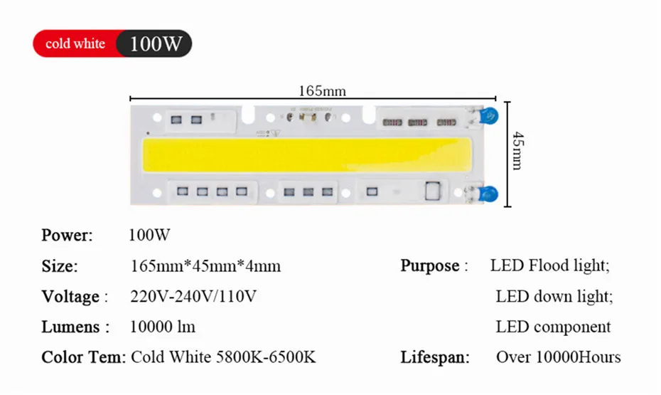 Высокий люмен светодиодный чип 220 В 110 в 30 Вт 50 Вт 100 Вт 150 Вт светодиодный интегрированный чип лампа умная IC для DIY наружного прожектора освещения