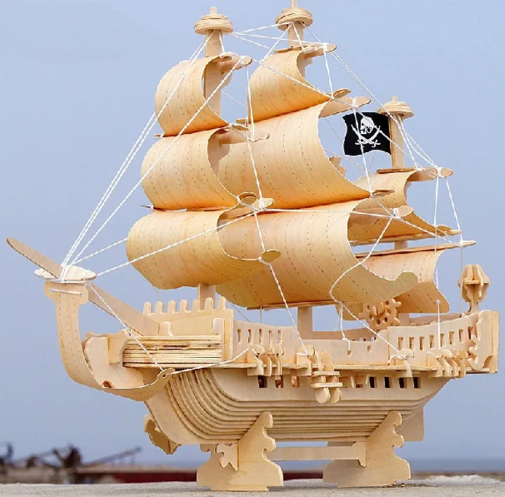 Plata DIY 3D Puzzle Montado Modelo Pirate Ship Puzzle Toy Plata DIY 3D Puzzle Montado Modelo Pirate Ship Puzzle Toy