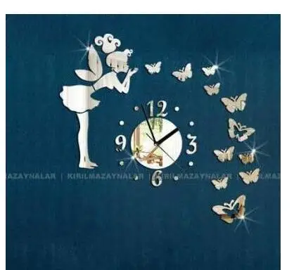 Креативные акриловые зеркальные настенные часы для учебы гостиной Наклейка на стену Лотус Ангел Дизайн Часы diy домашний декор - Цвет: P