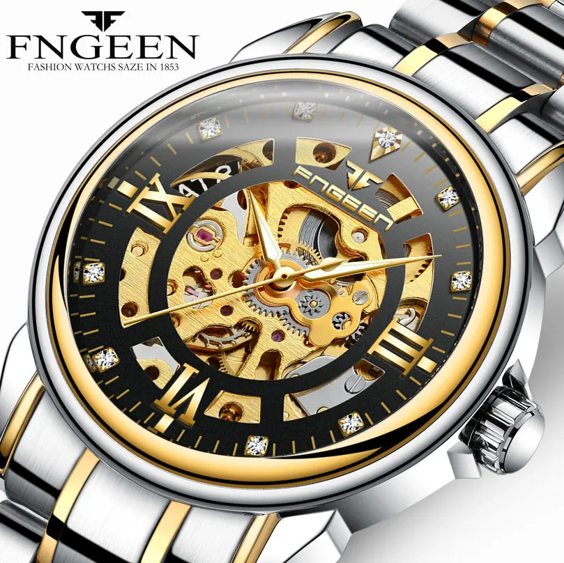 

FNGEEN Mens Watches Top Brand Luxury Mechanical Watch Hollow Engraving Case Skeleton Dial Sport Watches Relogio Masculino