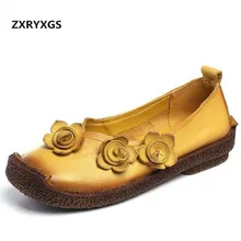 Оригинальная обувь из натуральной кожи с цветочным узором в стиле ретро; Новинка года; сезон лето; мягкая удобная женская обувь на плоской подошве; модная женская обувь с закрытым носком