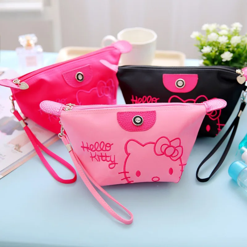 

Hello Kitty Cosmetic Bag Waterproof Handbag Cartoon Zipper Fashion PU Makeup Pouch Hello Kitty Travel Makeup Bag