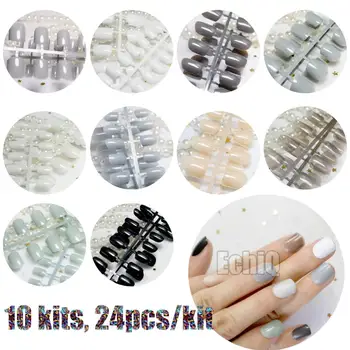 

Grandma Grey Candy False Nails Short Square Pure Color Acrylic Nails Wholesale 10 kits Simply Designed Tips