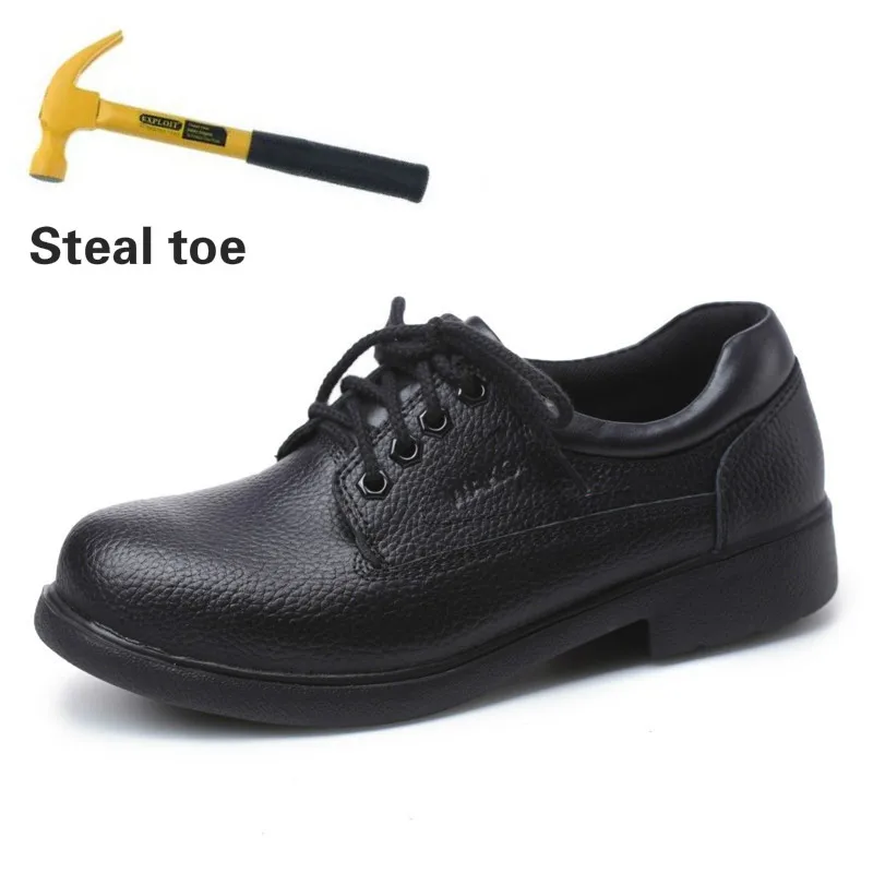 New Genuine Leather Man Kitchen Shoes Lace Up Chef Cuisinier Shoes With Steel Toe Anti Kick 