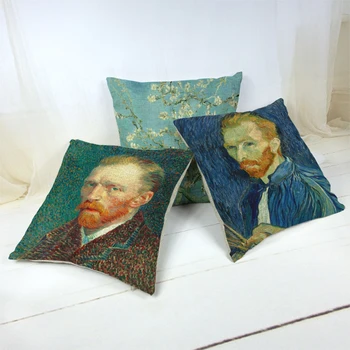 

Retro Vintage Style Character Pattern Cushion Cover Van Gogh Oil Painting Series Home Office Sofa Decoration Pillow Case 45X45cm