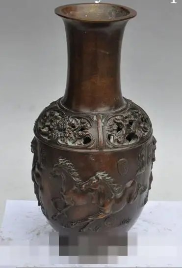 

S02358 marked chinese palace bronze gilt 8 run horse statue Zun Cup Bottle Pot Vase Jar B0403