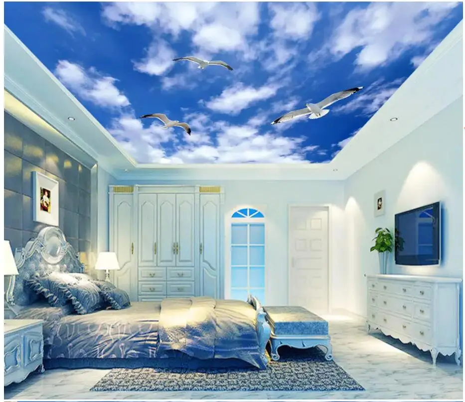 

3d wallpaper custom photo mural Blue sky white cloud white dove living room ceiling murals 3d wall mural wallpaper walls 3 d