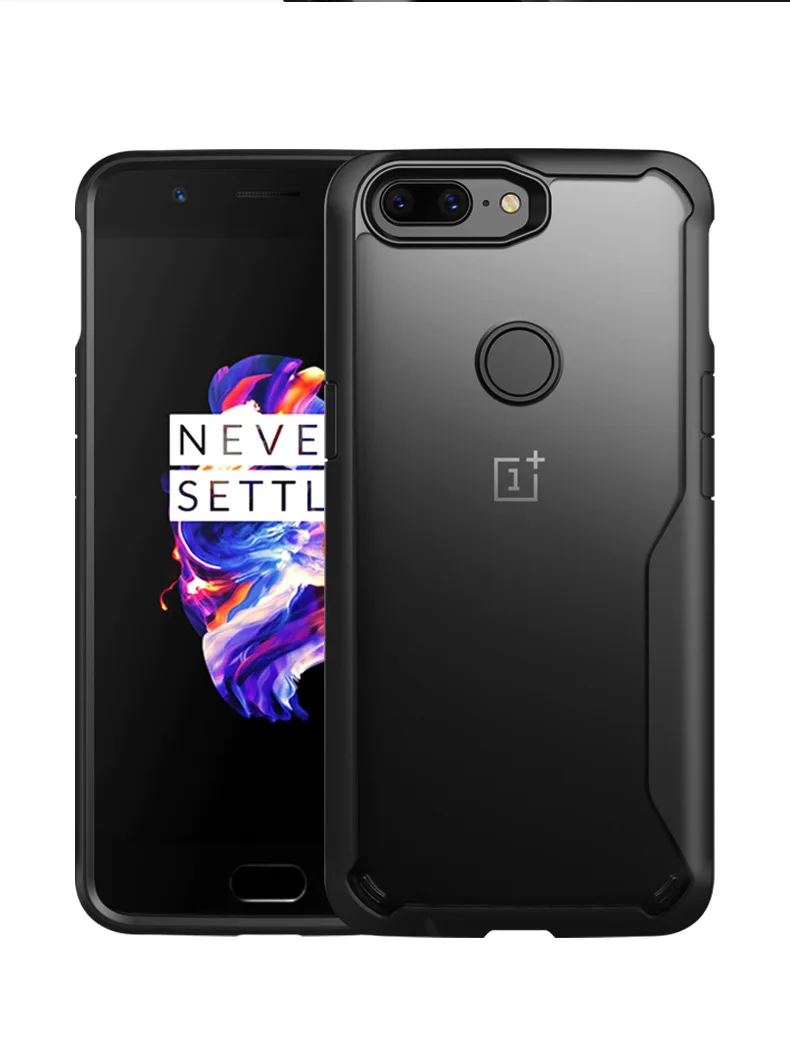 Чехол для Oneplus 5t противоударный Прозрачный чехол для OnePlus 5t 5 6 Мягкий ТПУ Силикон+ жесткий акриловый прозрачный полный защитный чехол - Цвет: Черный