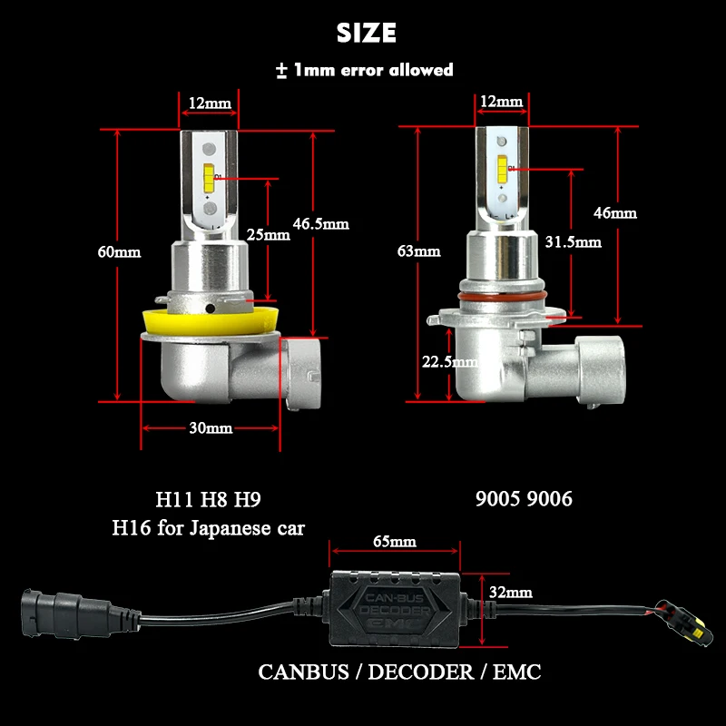 CNSUNNYLIGHT CANBUS светодиодный автомобильный H11/H8 9005 9006 фары без ошибок 2400Lm 24 Вт/пара 6000 К белый HB3 HB4 H9 H16jp авто фары