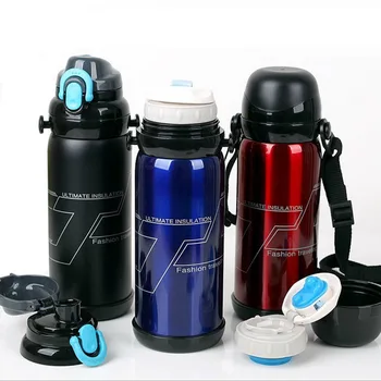 

Bpa free Insulated Two lids portable Multi-function vacuum cup double wall stainless steel Thermos Flask water kettle with rope