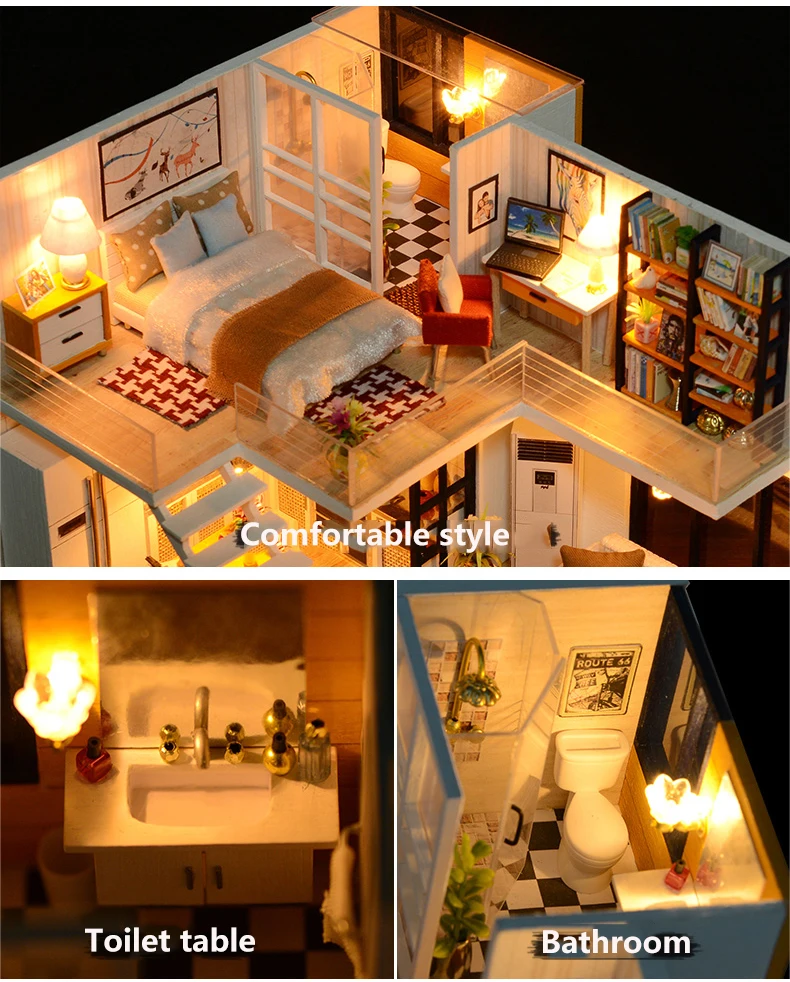 Кукольный дом Миниатюрный Кукольный домик Лофт модель с мебели строительные наборы деревянный дом Каса DIY игрушки для детей Рождественский подарок# E