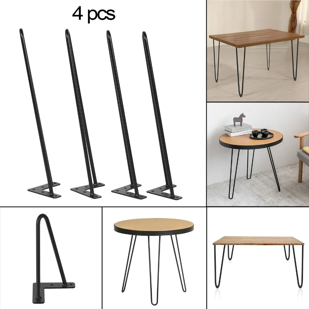 22 Inch Heavy Duty Two Rod Angled Design Coffee Dining Table Hairpin Legs Support Brackets Furniture Accessaries Black