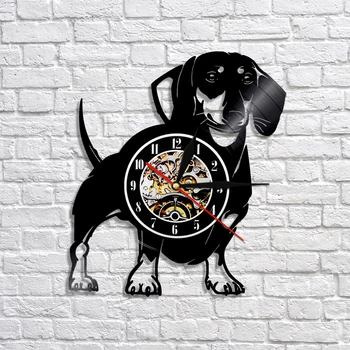 

Dachshund Dog Vinyl Wall Clock Dog Puppy Animal Clock Wirehaired Dachshund Pet Shop Wall Art Decor Gift For Pet Lover