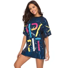2019 Women T Shirt Dress Summer Glitter Sequin Dress O Neck Keen Length Dress Letter Print Tops free shipping 2019 Women T Shirt Dress Summer Glitter Sequin Dress O Neck Keen Length Dress Letter Print Tops free shipping