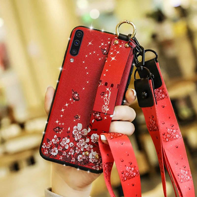Дамский браслет чехол для телефона Samsung Galaxy A50 A30 A70 S10 S8 S9 Plus S10e Note 8 9 силиконовая