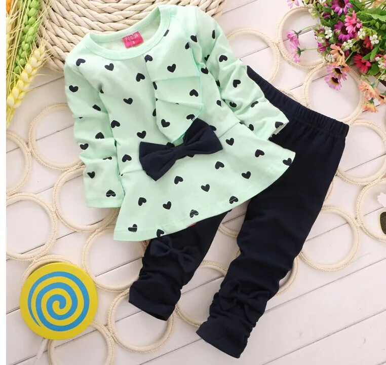 

2019 New Baby Girl Spring Two Piece Outfits Fashion Autumn Kids Long Sleeve Clothes Girl Wave Ruffle Dress Suit Boutique Outfits