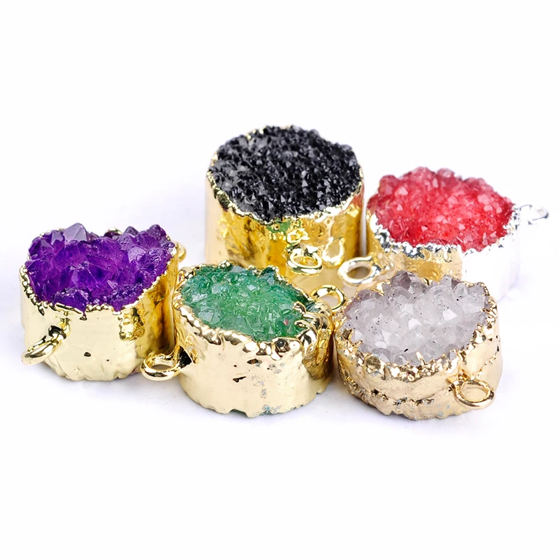 

Top quality semi-precious round geode druzy quartz pendant connectors natural stone agata onyx DIY making for necklace bracelet
