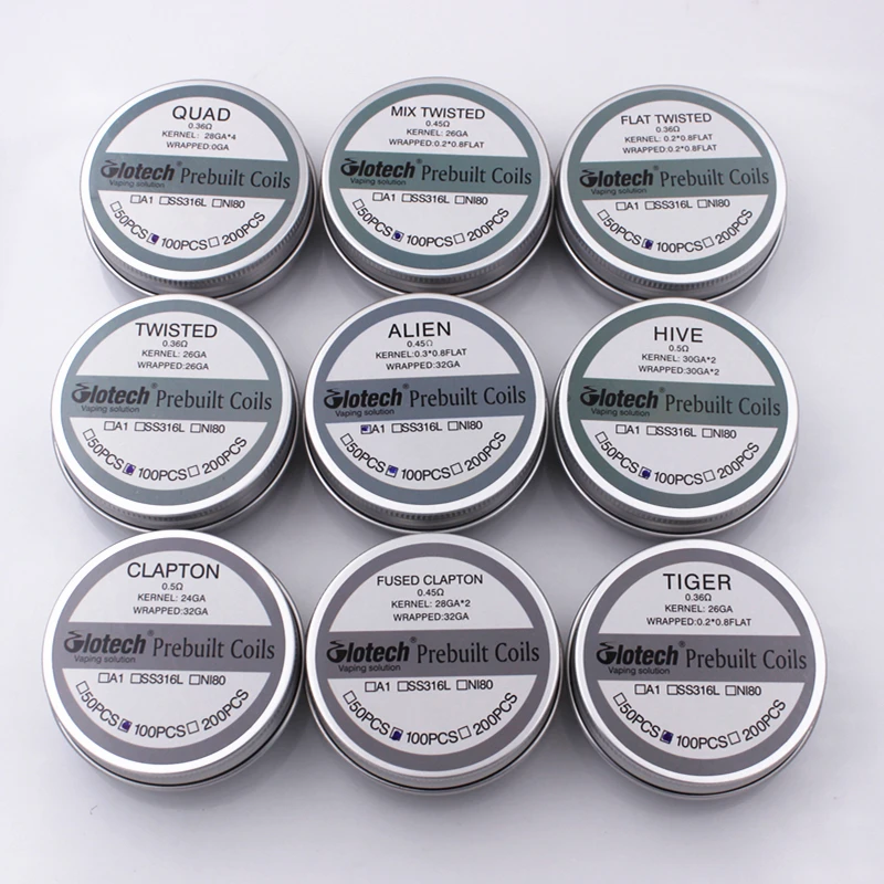 Glotech 100pcs Alien Tiger Fused Clapton Premade Coils Hive Twisted Mixed Twisted Prebuilt Coil for DIY RDA RBA Atomizer Glotech 100pcs Alien Tiger Fused Clapton Premade Coils Hive Twisted Mixed Twisted Prebuilt Coil for DIY RDA RBA Atomizer