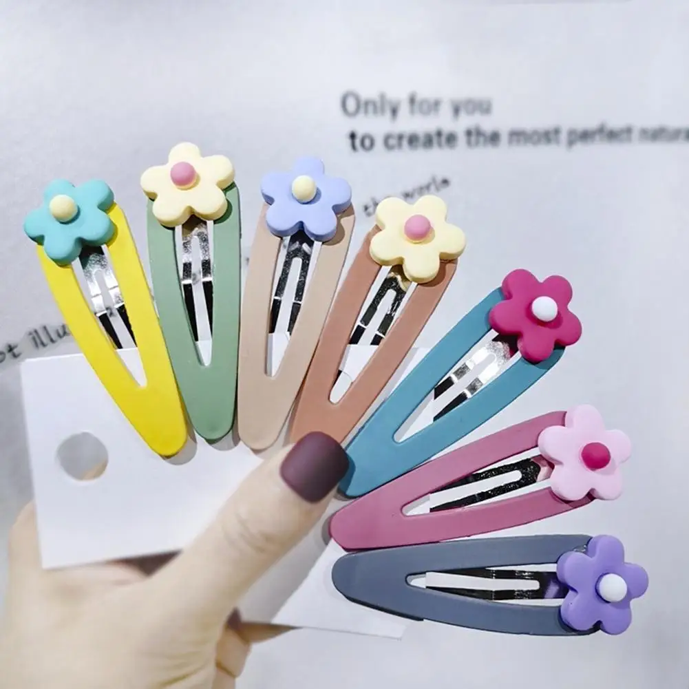 

Cute Candy Color Block Floral Water Drop Shape Barrette Hairpin Polymer Clay Sweet Women's BB Hair Clip for Girls
