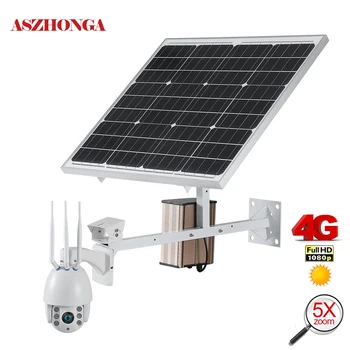 Online 60W Solar Power Panel Sicherheit Kamera 1080P 3G 4G SIM Drahtlose Wi-Fi Speed Dome PTZ IP Kamera Outdoor Solar CCTV Überwachung