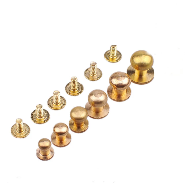 New 10Pcs Solid Brass Rivet Round Head Button Belt Screw Chicago Screw