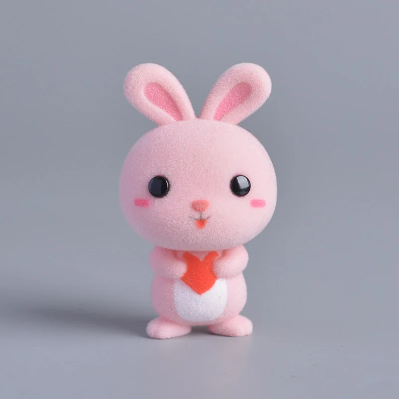 Koteta Kawaii ПВХ флокирующая кукла пушистая панда Пингвин утка мини животные игрушки для детей флокирующая игрушка для девочек детские подарочные фигурки - Цвет: pink rabbit 12