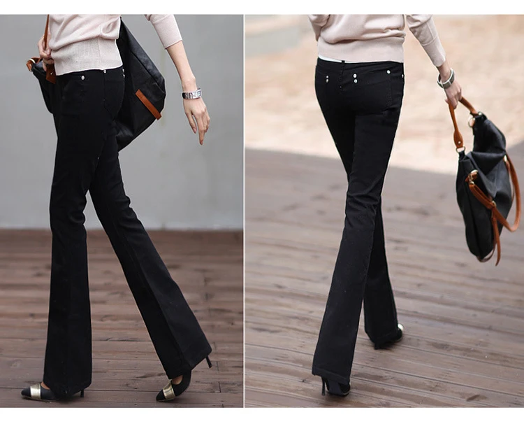 YUEY новые женские белые джинсы плюс большого размера женские черные тонкие хлопковые Стрейчевые расклешенные джинсы однотонные потертые Брюки XS 4XL