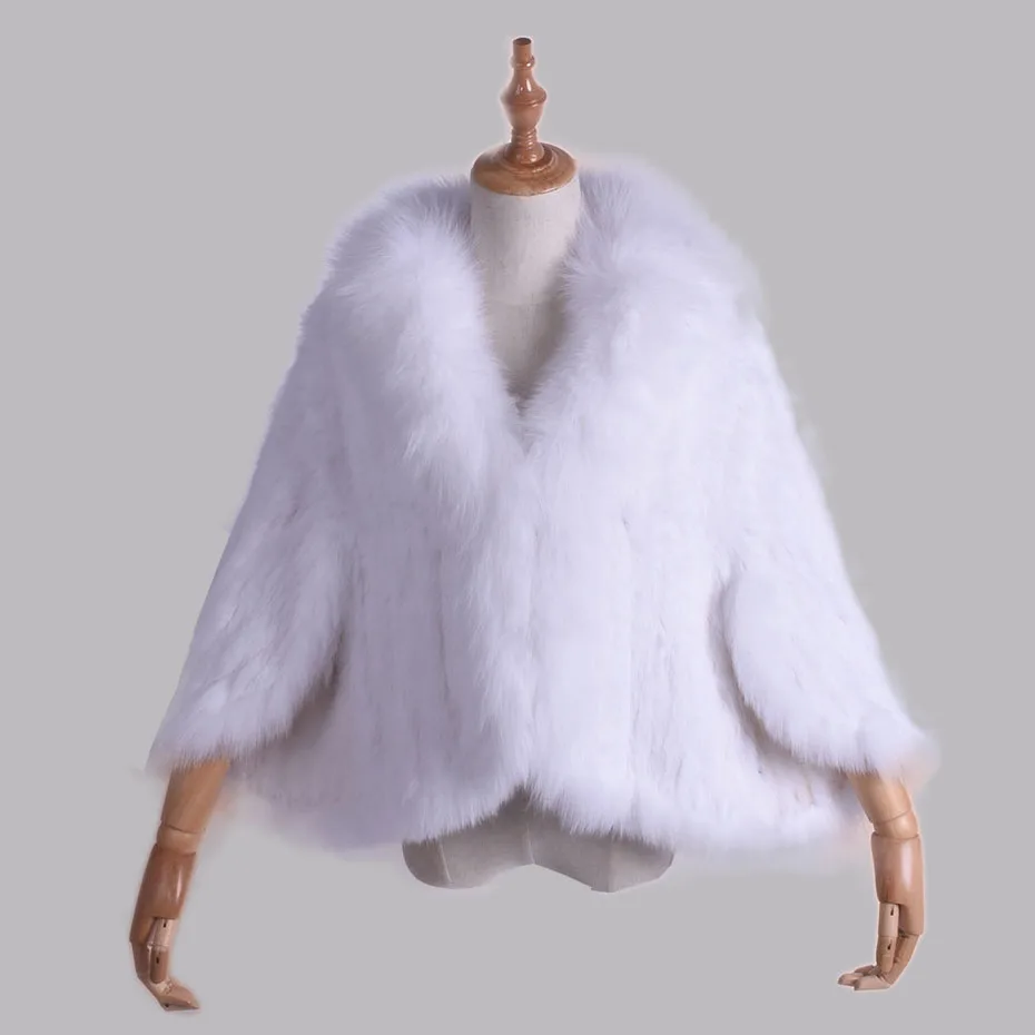 Зимняя женская вязаная куртка с воротником из натурального кроличьего меха, однотонное меховое пальто для отдыха, женская модная вязаная рубашка с мехом летучая мышь