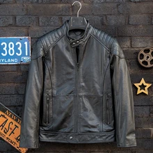 Осенние сапоги из натуральной Кожаная куртка для мужчин из воловьей кожи в байкерском стиле; модная одежда; Молодежный стиль черный воротник-стойка зауженный крой короткие зимние пальто