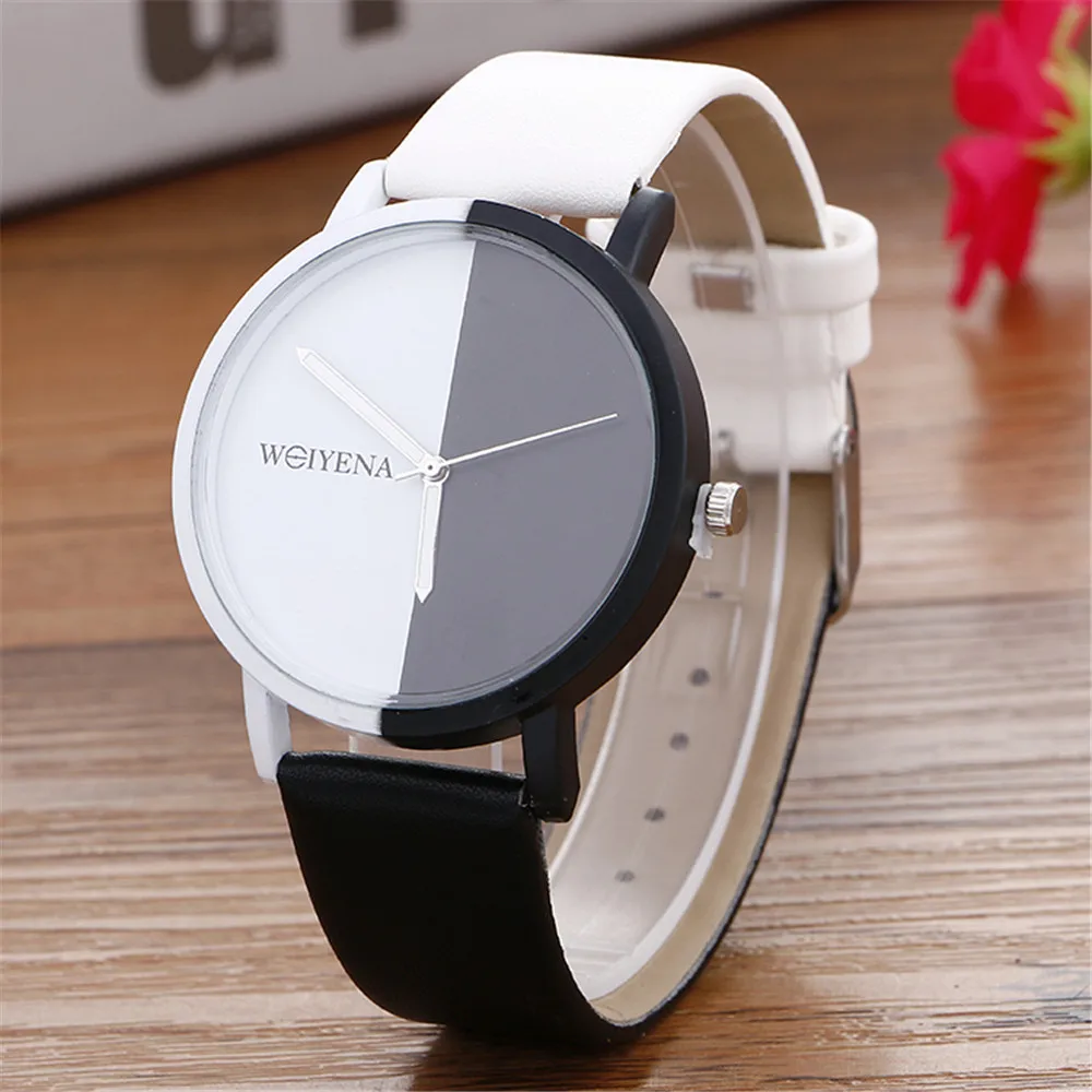 

Hot 2019 New Fashion Watch Leather Women Men Lovers Watch Neutral Black And White Pattern Clocks Relogios Feminino Drop Shipping