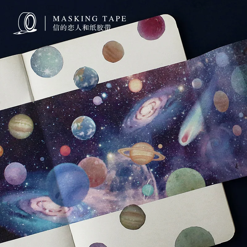 

10cmmx5m Office Adhesive Tape Vintage Retro Big Size Washi Tape Universe Planet Flower Travel For Scrapbooking Book Diary Decor