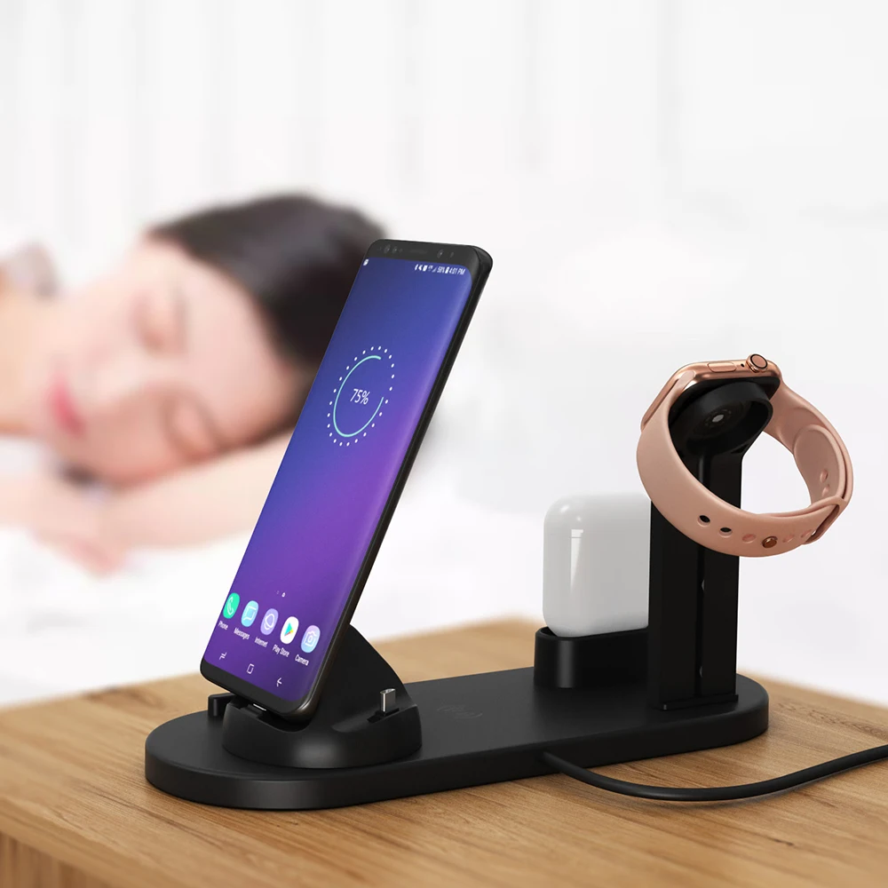 

Qi 10w car for iphone xiaomi Samsung mobile phone for AirPods smartwatch USB type c wireless Fast charger charging station dock