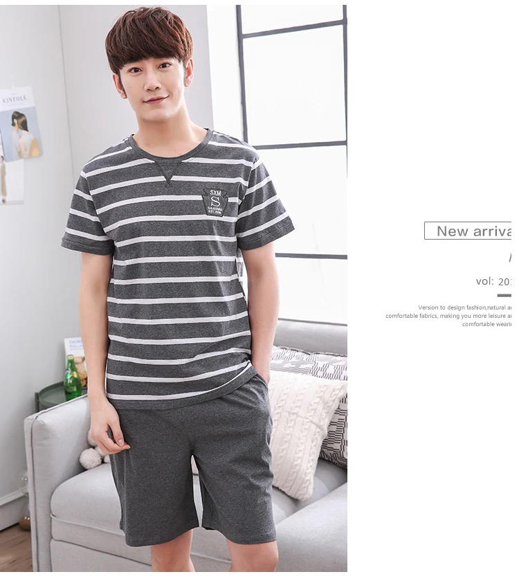 2019 Hot Summer Short Sleeve Cotton Pajama Sets for Men Casual Striped Sleepwear Male Lounge Home Clothes 2019 Hot Summer Short Sleeve Cotton Pajama Sets for Men Casual Striped Sleepwear Male Lounge Home Clothes