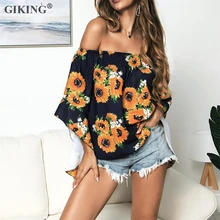 GIKING Floral Print Off Shoulder Blouse Sexy Women Shirts Flare Sleeve Blouse 2019 Fashion Casual Loose Boho Shirt Female Tops GIKING Floral Print Off Shoulder Blouse Sexy Women Shirts Flare Sleeve Blouse 2019 Fashion Casual Loose Boho Shirt Female Tops