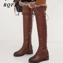 Women Shoes 44 46 Winter Knee High Boots PU Leather Round Toe Zip Fur Riding Equestrian Boot Med 4cm Heel Over-the-Knee Footwear Women Shoes 44 46 Winter Knee High Boots PU Leather Round Toe Zip Fur Riding Equestrian Boot Med 4cm Heel Over-the-Knee Footwear