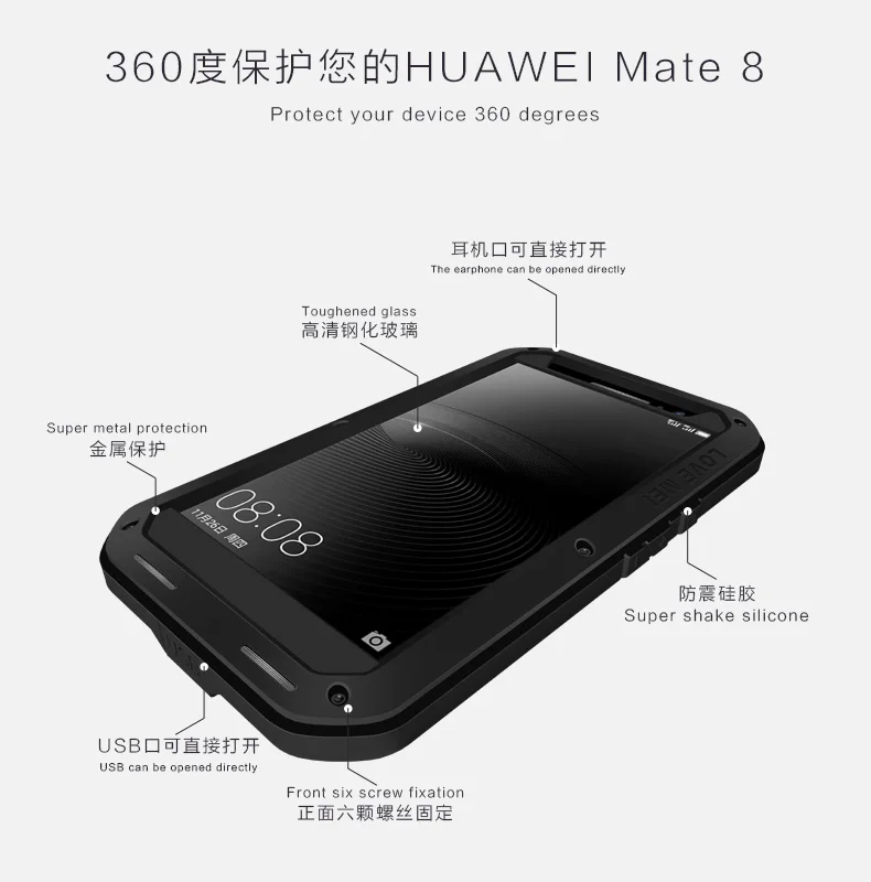 Мощный чехол LOVE MEI для huawei mate 8 ударопрочный грязезащитный водонепроницаемый металлический бронированный чехол для телефона huawei mate 8 Алюминиевый Чехол