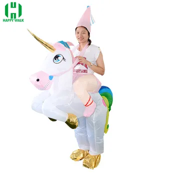 

New Unisex Adults Kids Inflatable Unicorn Costume for Christmas Pants Mount Party Performance Animal Doll Halloween Dress Up