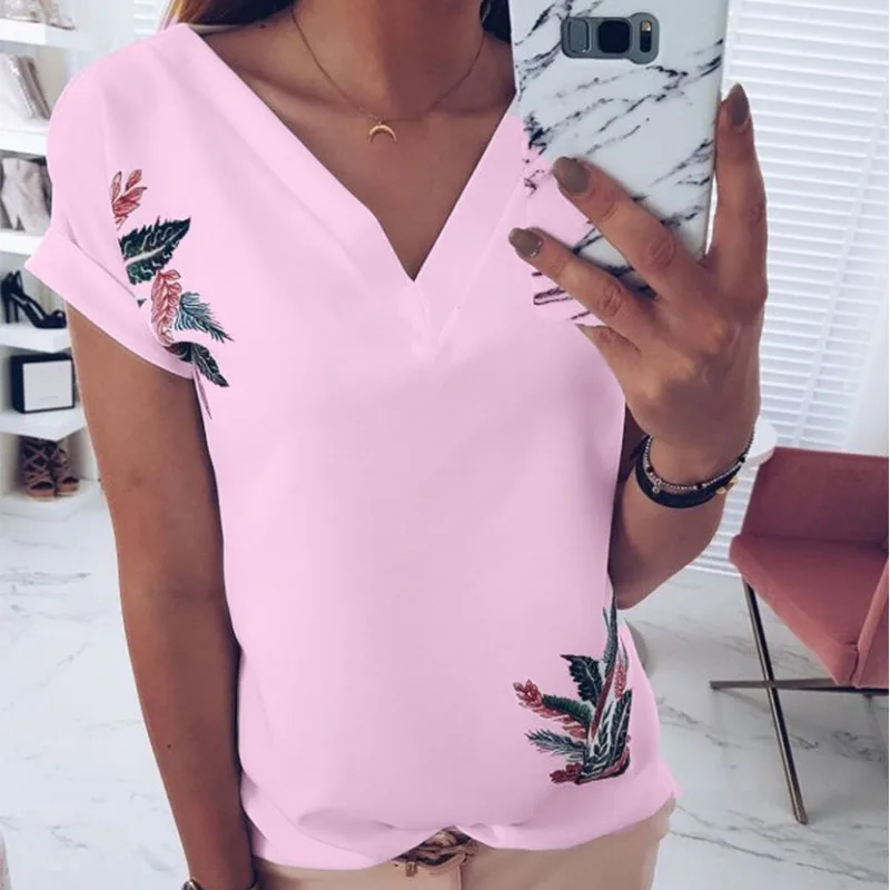Feitong летние женские рубашки Модные женские топы с v-образным вырезом и коротким рукавом с принтом модная женская повседневная одежда футболки