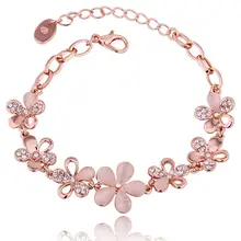 Braided Rose Gold Color Leaf Flowers Bracelets & Bangles With Stones Luxury Crystal Wedding Bracelets For Women Jewelry