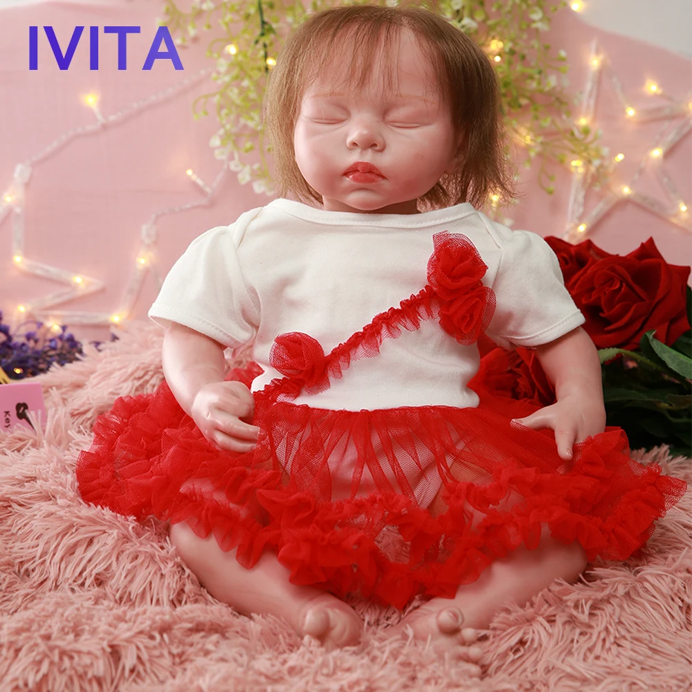 

IVITA DS1805 silicon reborn baby doll Lifelike lalki sleeping girl with painted nails planted gold hair gift toys for children