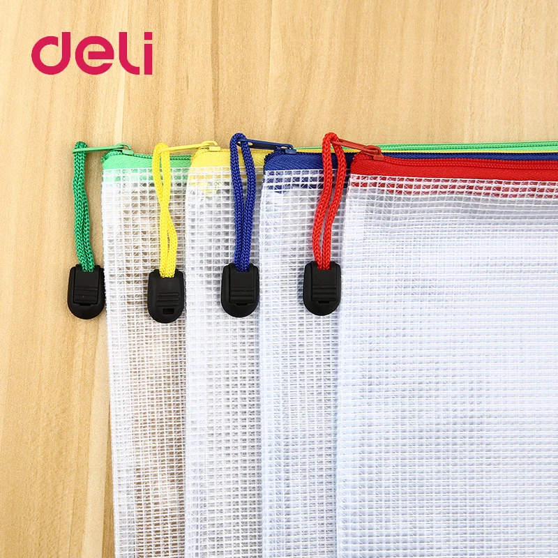 

Deli 1pcs A4 Waterproof Plastic Zipper Paper File Folder Book Pencil Pen Case Bag File document bag for office student supplies