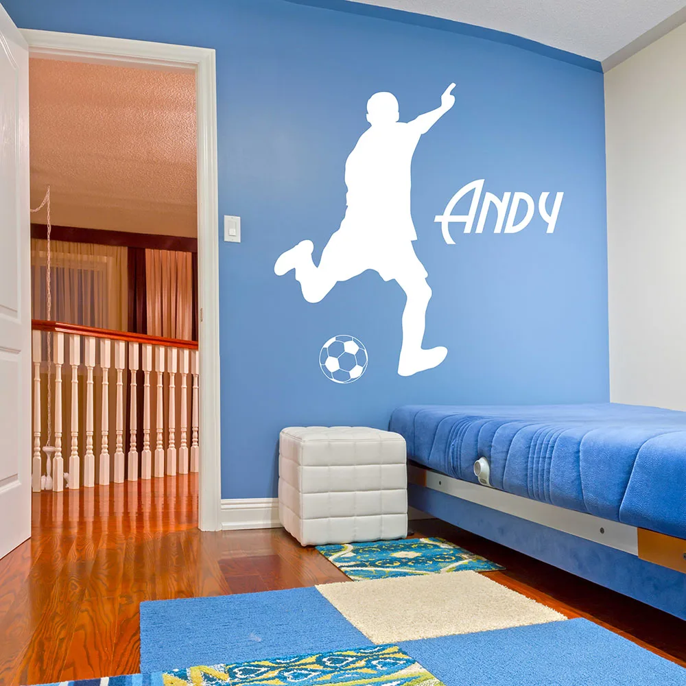 Soccer Man Personalized Name Wall Decals Sport Football Player Gym Wall