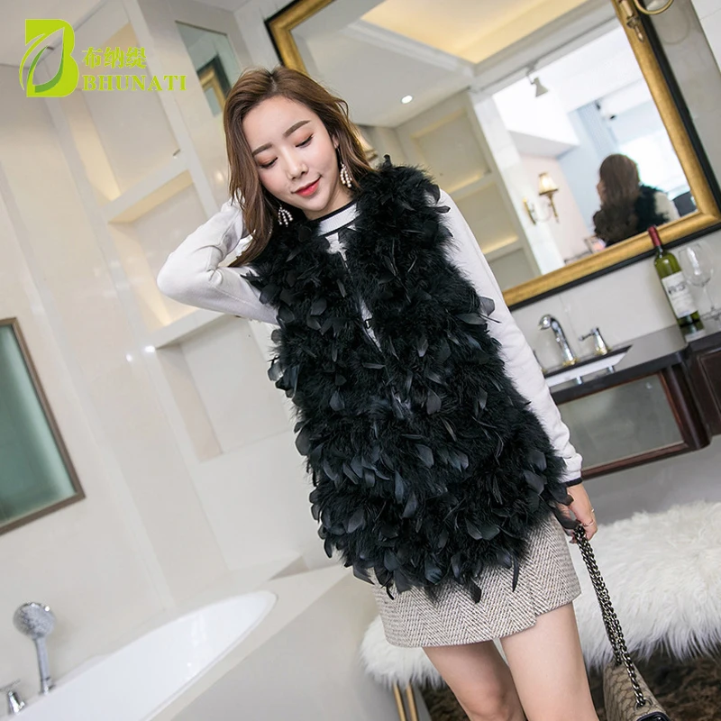 

Fashion Autumn Winter Patchwork Women Ostrich Feather Fur Vest Coats Short Real Fur Vest Genuine Natural Ostrich Fur Jackets