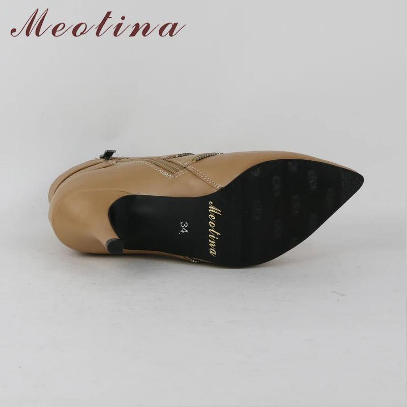 Meotina/женские ботильоны ботинки на высоком каблуке с острым носком и пряжкой пикантные женские зимние ботинки цвет абрикосовый, белый, размера плюс 42, 43, Botas Mujer