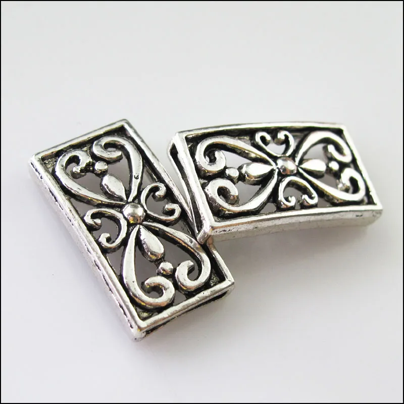 

New 5Pcs Tibetan Silver Flower Slide Bead Charms For Wristband DIY Bracelet 13x24mm