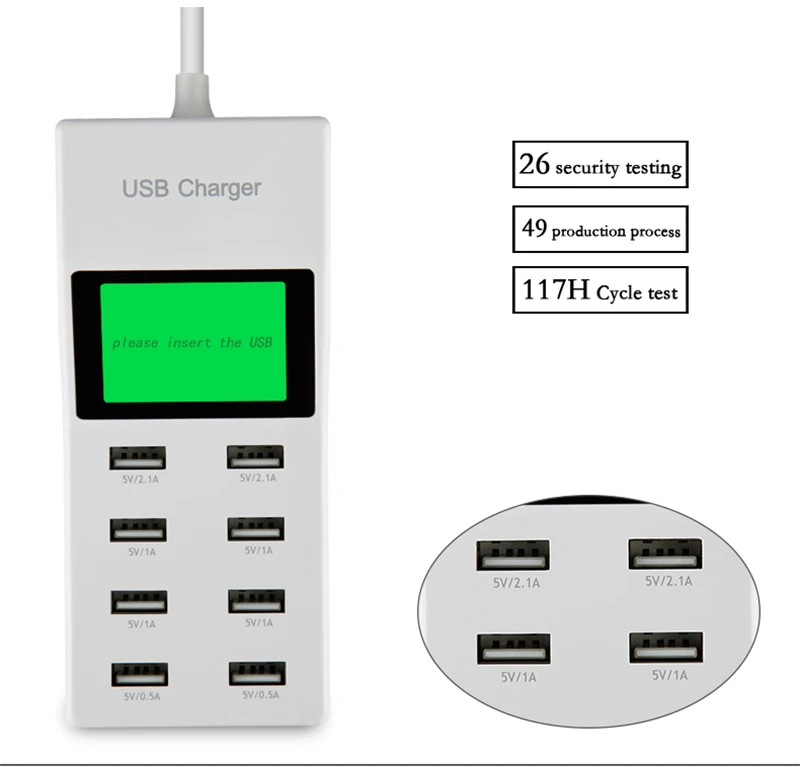 US EU UK Multi 8 Usb Ports Charger with Lcd Screen Dc Voltmeter Smart Wall Charger for Yotaphone 2 Doogee X5 S6 18650 Cell Phone